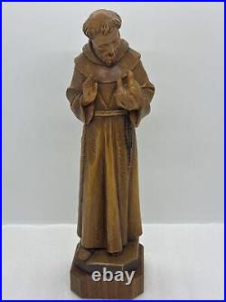 Rare Vintage ANRI Italy Saint Francis Of Assisi Wood Carving Sculpture 10.75H