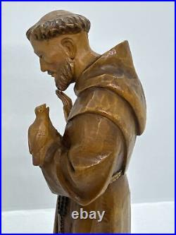 Rare Vintage ANRI Italy Saint Francis Of Assisi Wood Carving Sculpture 10.75H