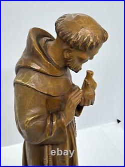 Rare Vintage ANRI Italy Saint Francis Of Assisi Wood Carving Sculpture 10.75H