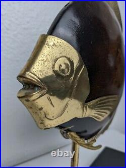 Rare Vintage Frederick Cooper Brass and Wood Fish Sculpture Beautiful MCM Decor