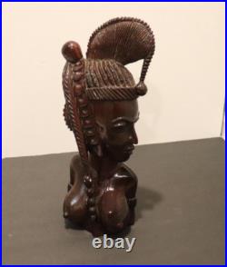 Rare Vintage Hand Carved Wood Sculpture Of The Bust Of An African Woman