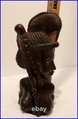 Rare Vintage Hand Carved Wood Sculpture Of The Bust Of An African Woman