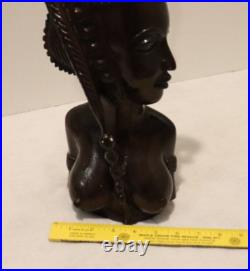 Rare Vintage Hand Carved Wood Sculpture Of The Bust Of An African Woman