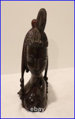 Rare Vintage Hand Carved Wood Sculpture Of The Bust Of An African Woman