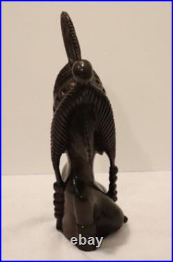 Rare Vintage Hand Carved Wood Sculpture Of The Bust Of An African Woman