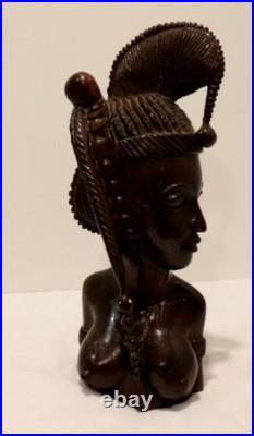 Rare Vintage Hand Carved Wood Sculpture Of The Bust Of An African Woman