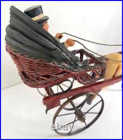 Rare Vintage Large Carved Wood Horse & Carriage with Man Jockey Sculpture