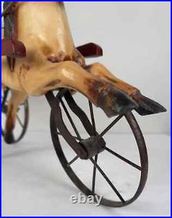 Rare Vintage Large Carved Wood Horse & Carriage with Man Jockey Sculpture