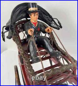 Rare Vintage Large Carved Wood Horse & Carriage with Man Jockey Sculpture