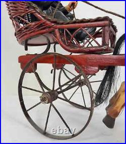 Rare Vintage Large Carved Wood Horse & Carriage with Man Jockey Sculpture