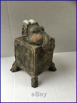 Rare Vintage Oddity Curiosity Monkey Figure Pottery Trinket Box Case Sculpture