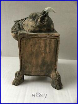 Rare Vintage Oddity Curiosity Monkey Figure Pottery Trinket Box Case Sculpture