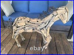Rare Vintage Reclaimed Driftwood Horse Wood Modern Art Sculpture Metal Mane Tail
