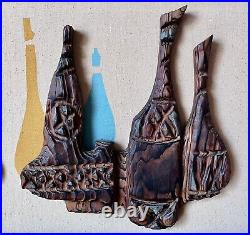 Rare Vintage Witco Still Life Wood Sculpture Wall Hanging 1960s Retro Tiki MCM