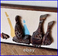 Rare Vintage Witco Still Life Wood Sculpture Wall Hanging 1960s Retro Tiki MCM