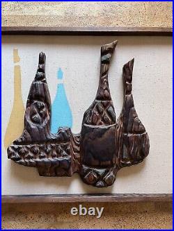 Rare Vintage Witco Still Life Wood Sculpture Wall Hanging 1960s Retro Tiki MCM