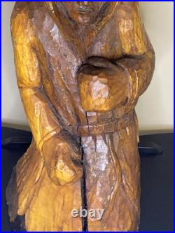 Rare Vintage Wood Carving Boxer Fighter Sculpture 23 Tall Hand Carved MMA UFC