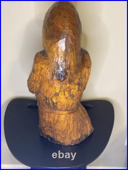 Rare Vintage Wood Carving Boxer Fighter Sculpture 23 Tall Hand Carved MMA UFC