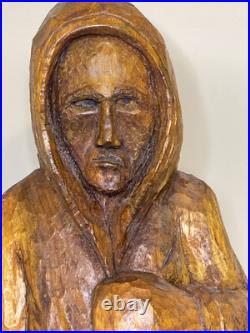 Rare Vintage Wood Carving Boxer Fighter Sculpture 23 Tall Hand Carved MMA UFC