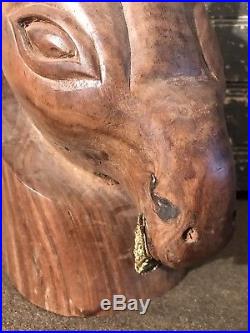 Rare Vtg 60s LEE BERNAY Abstract Egyptian Horse Head Carved Wood Sculpture MCM