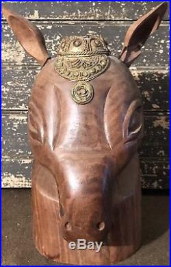 Rare Vtg 60s LEE BERNAY Abstract Egyptian Horse Head Carved Wood Sculpture MCM