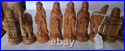 Rare Vtg Figural Chess Set Hand Carved Solid Olive Wood Israel Complete Set (32)