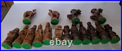 Rare Vtg Figural Chess Set Hand Carved Solid Olive Wood Israel Complete Set (32)