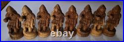 Rare Vtg Figural Chess Set Hand Carved Solid Olive Wood Israel Complete Set (32)