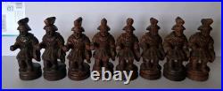 Rare Vtg Figural Chess Set Hand Carved Solid Olive Wood Israel Complete Set (32)