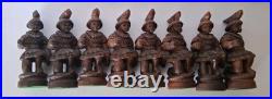 Rare Vtg Figural Chess Set Hand Carved Solid Olive Wood Israel Complete Set (32)