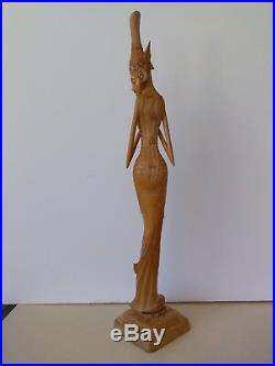 Rare vintage Beautiful Balinese Girl wood carving, Good condition, 20x5