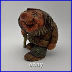 Real Vintage Otto Sveen Mid Century Norway Hand Carved Troll With Walking Stick