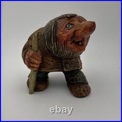 Real Vintage Otto Sveen Mid Century Norway Hand Carved Troll With Walking Stick