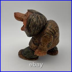 Real Vintage Otto Sveen Mid Century Norway Hand Carved Troll With Walking Stick