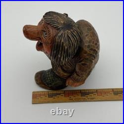 Real Vintage Otto Sveen Mid Century Norway Hand Carved Troll With Walking Stick