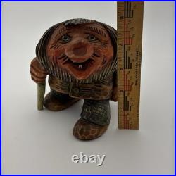 Real Vintage Otto Sveen Mid Century Norway Hand Carved Troll With Walking Stick