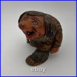 Real Vintage Otto Sveen Mid Century Norway Hand Carved Troll With Walking Stick
