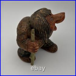 Real Vintage Otto Sveen Mid Century Norway Hand Carved Troll With Walking Stick