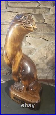 River Gamblor by Tom Taber Vintage Otter Wood Carving Sculpture