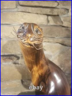 River Gamblor by Tom Taber Vintage Otter Wood Carving Sculpture