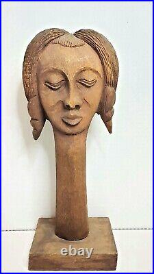 Roger Francois Haitian Artist Wood Carving Vintage Female Bust Head 11