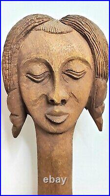 Roger Francois Haitian Artist Wood Carving Vintage Female Bust Head 11