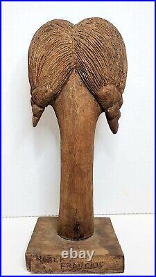 Roger Francois Haitian Artist Wood Carving Vintage Female Bust Head 11