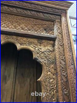 Rustic Bookcase Arched Intricate Carving Tall Display Carved Wood Book Shelf