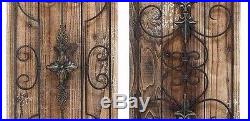 Rustic Tuscan Vintage Scrolling Garden Gate Wood Metal Wall Panel Art Home Decor