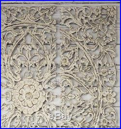 Rustic Vintage Tuscan Light Wood Set/3 Carved Scrolling Lacework Wall Panels