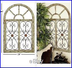 Rustic Wood Metal Arched Window Wall Art Vintage Iron Scrollwork Sculpture New