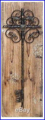 Rustic Wood Vintage Metal Scrolling Garden Gate Keys Wall Panel Set/2 Home Decor
