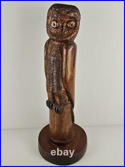 SCULPTURE Vintage Wood Owl Carved Totem 20x4x7 Handmade VTG Wooden Art Carving
