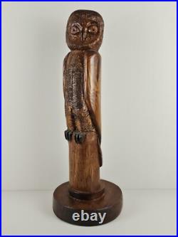 SCULPTURE Vintage Wood Owl Carved Totem 20x4x7 Handmade VTG Wooden Art Carving